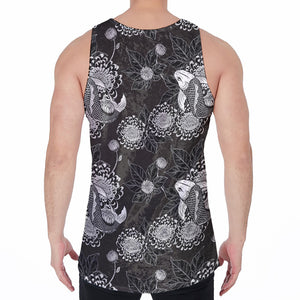 Koi Carp And Chrysanthemum Pattern Print Men's Velvet Tank Top