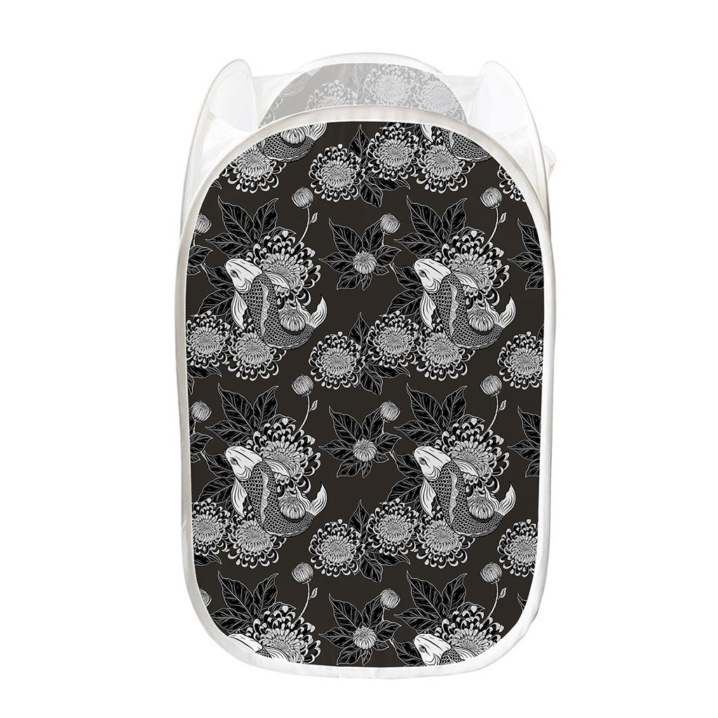 Koi Carp And Chrysanthemum Pattern Print Mesh Laundry Hamper