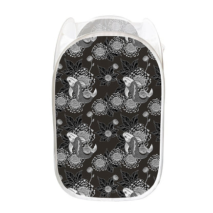 Koi Carp And Chrysanthemum Pattern Print Mesh Laundry Hamper