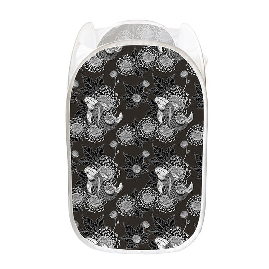 Koi Carp And Chrysanthemum Pattern Print Mesh Laundry Hamper