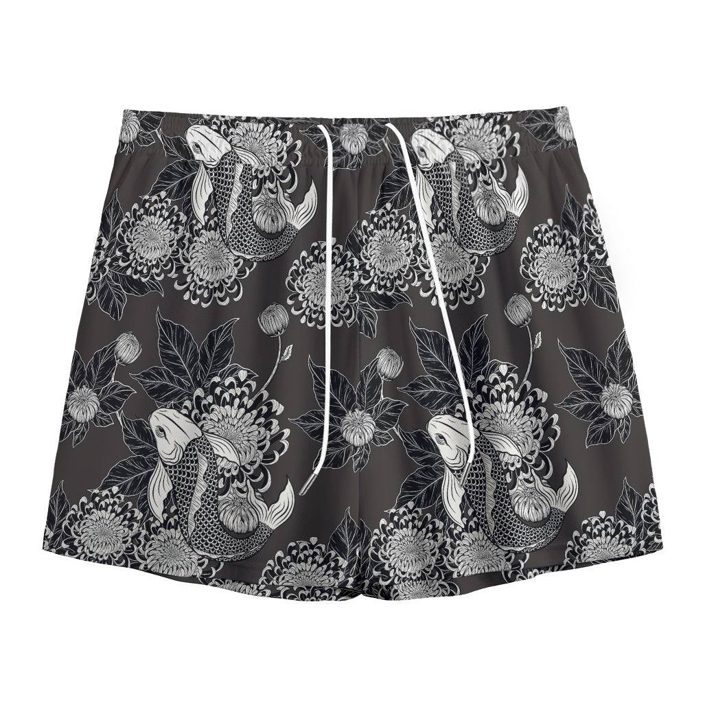 Koi Carp And Chrysanthemum Pattern Print Mesh Shorts