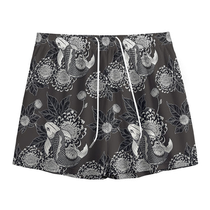 Koi Carp And Chrysanthemum Pattern Print Mesh Shorts