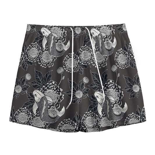 Koi Carp And Chrysanthemum Pattern Print Mesh Shorts