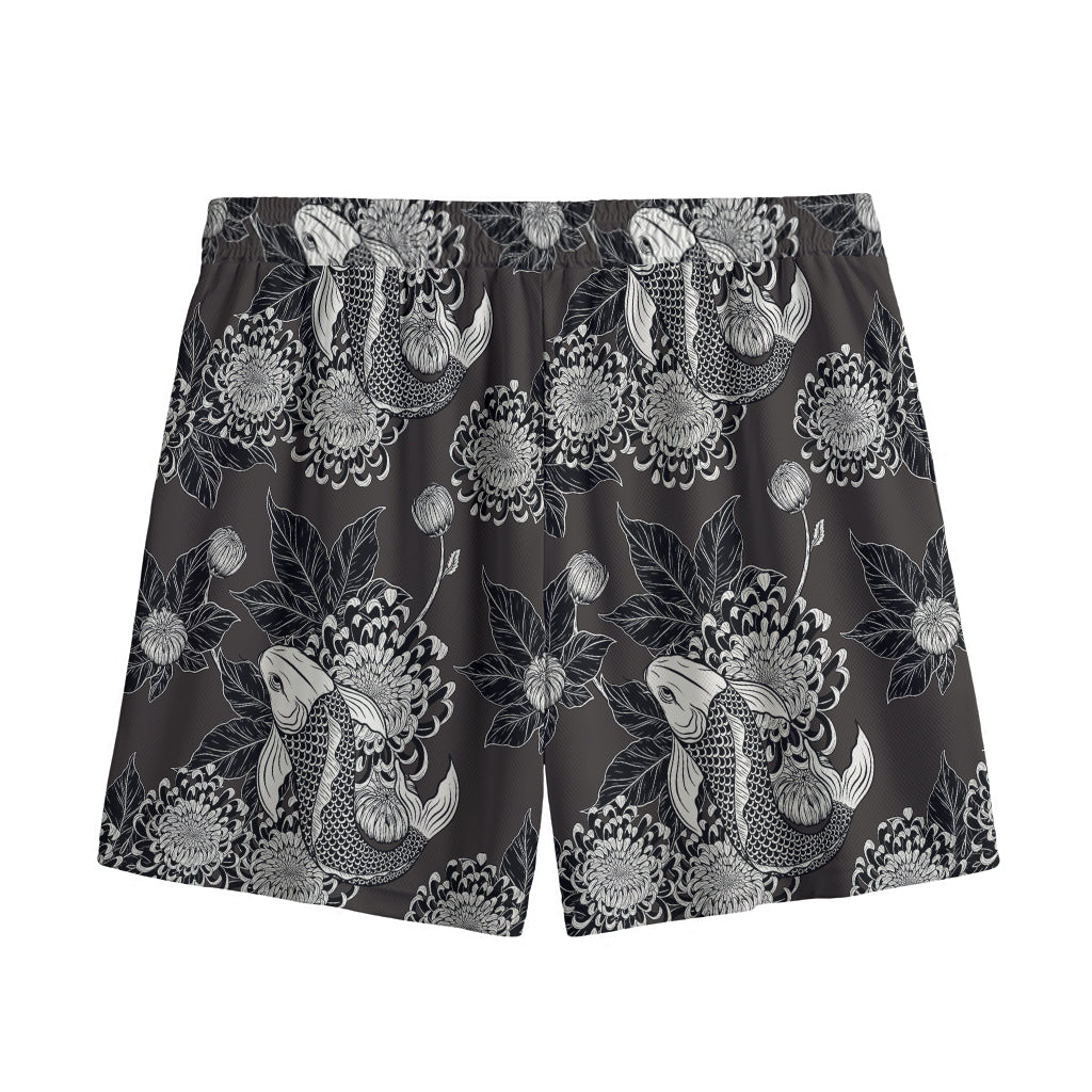 Koi Carp And Chrysanthemum Pattern Print Mesh Shorts