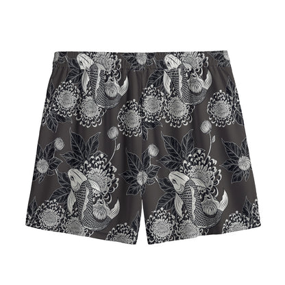 Koi Carp And Chrysanthemum Pattern Print Mesh Shorts