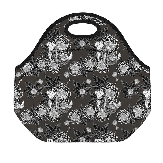 Koi Carp And Chrysanthemum Pattern Print Neoprene Lunch Bag