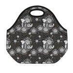 Koi Carp And Chrysanthemum Pattern Print Neoprene Lunch Bag