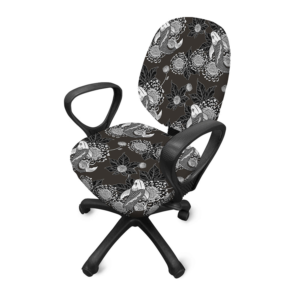 Koi Carp And Chrysanthemum Pattern Print Office Chair Cover