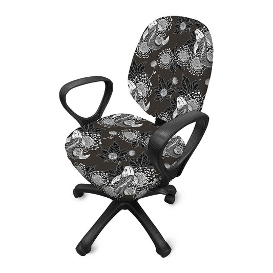 Koi Carp And Chrysanthemum Pattern Print Office Chair Cover