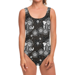 Koi Carp And Chrysanthemum Pattern Print One Piece Swimsuit