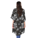 Koi Carp And Chrysanthemum Pattern Print Open Front Beach Cover Up