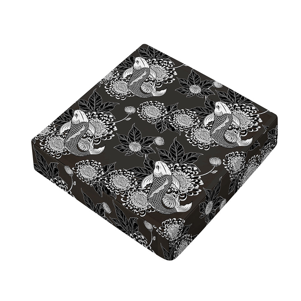 Koi Carp And Chrysanthemum Pattern Print Outdoor Seat Cushion Cover