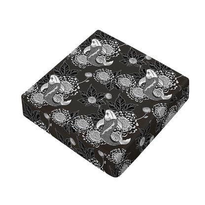 Koi Carp And Chrysanthemum Pattern Print Outdoor Seat Cushion Cover