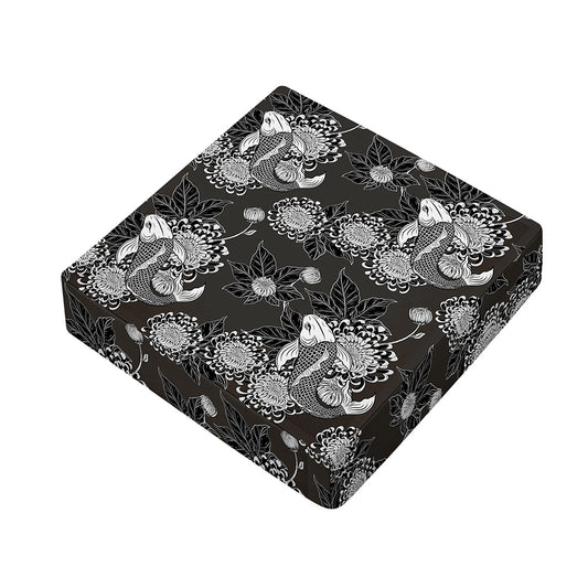 Koi Carp And Chrysanthemum Pattern Print Outdoor Seat Cushion Cover
