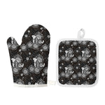 Koi Carp And Chrysanthemum Pattern Print Oven Mitt And Pot Holder Set