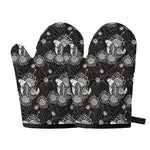 Koi Carp And Chrysanthemum Pattern Print Oven Mitts