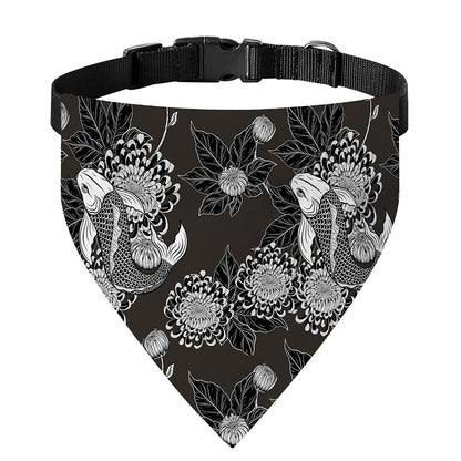 Koi Carp And Chrysanthemum Pattern Print Over The Collar Dog Bandana