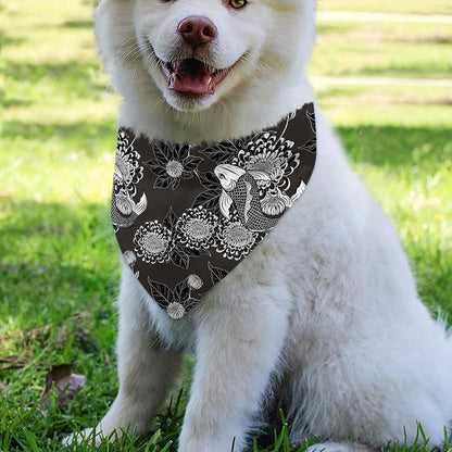 Koi Carp And Chrysanthemum Pattern Print Over The Collar Dog Bandana