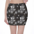 Koi Carp And Chrysanthemum Pattern Print Pencil Mini Skirt
