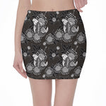 Koi Carp And Chrysanthemum Pattern Print Pencil Mini Skirt