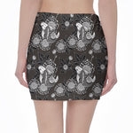 Koi Carp And Chrysanthemum Pattern Print Pencil Mini Skirt