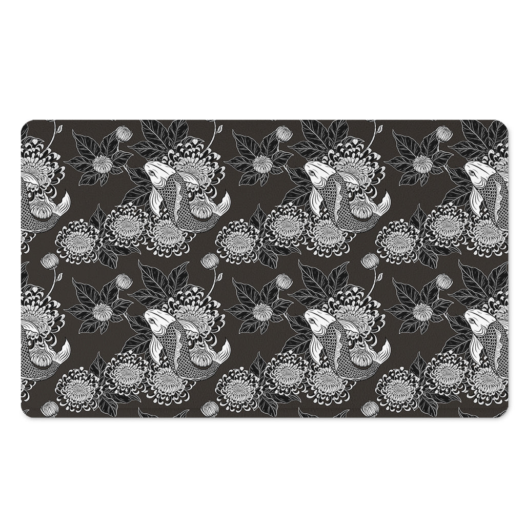 Koi Carp And Chrysanthemum Pattern Print Polyester Doormat