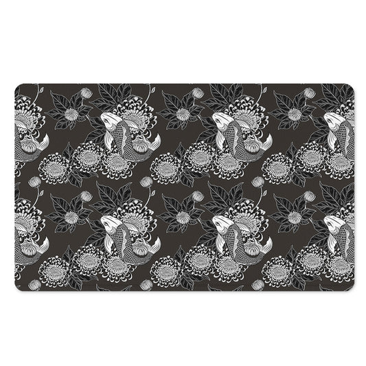 Koi Carp And Chrysanthemum Pattern Print Polyester Doormat