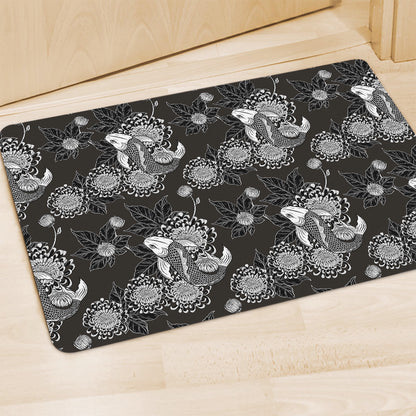 Koi Carp And Chrysanthemum Pattern Print Polyester Doormat