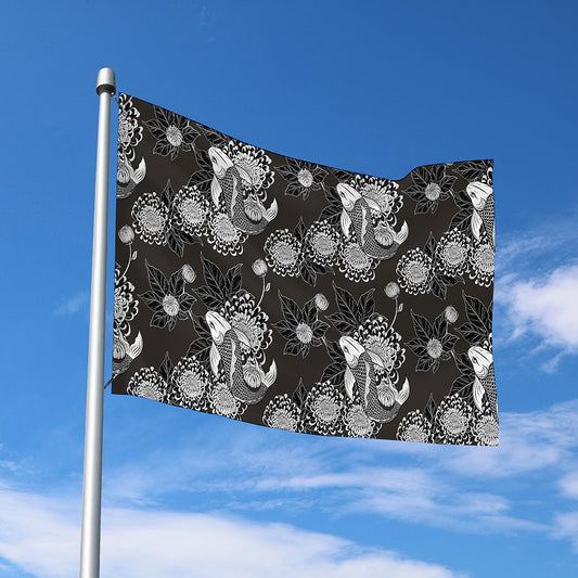 Koi Carp And Chrysanthemum Pattern Print Polyester Flag