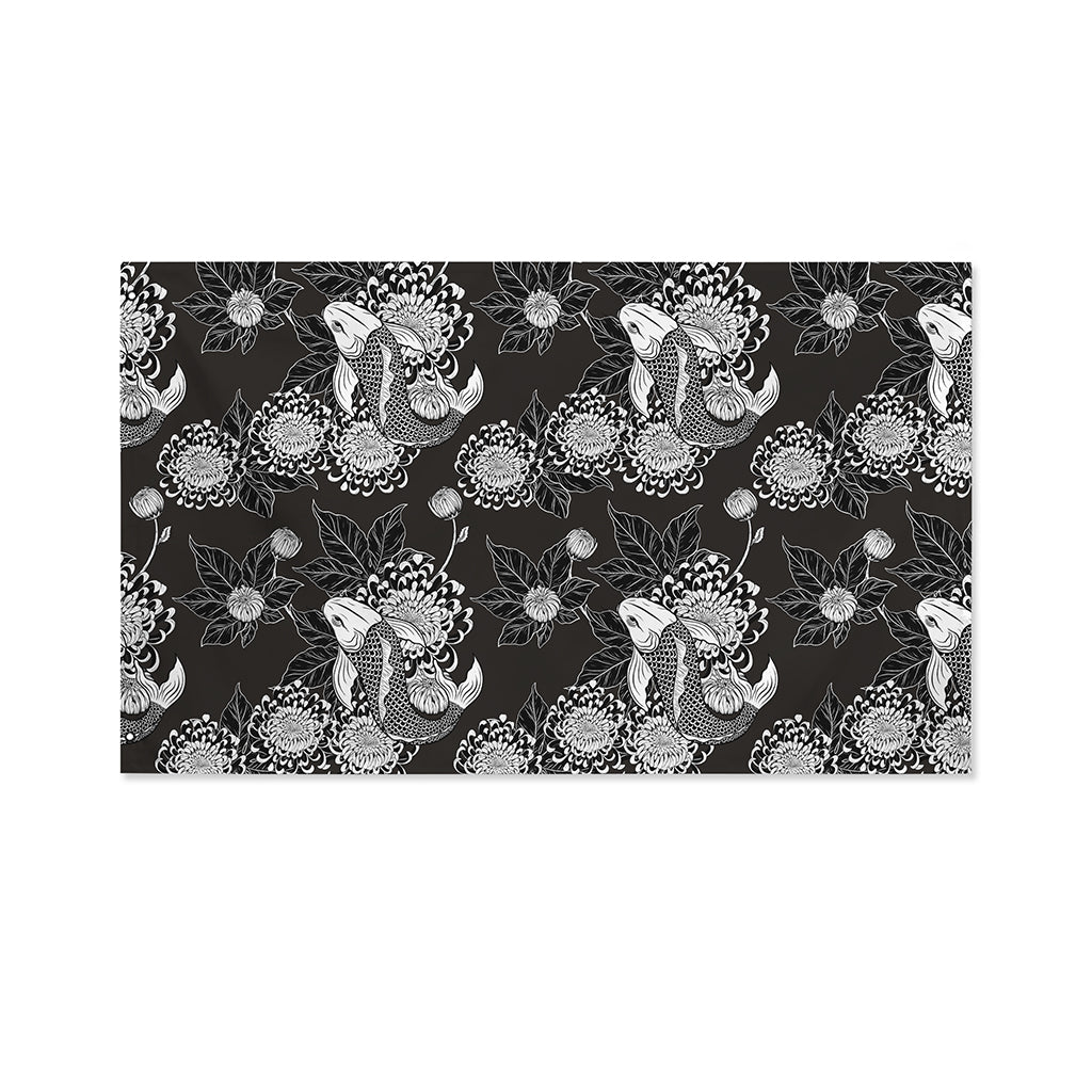 Koi Carp And Chrysanthemum Pattern Print Polyester Flag