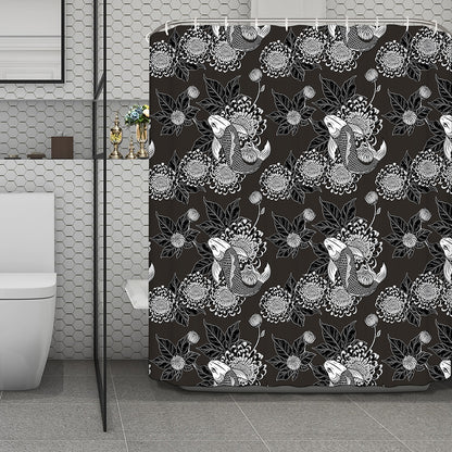 Koi Carp And Chrysanthemum Pattern Print Polyester Shower Curtain