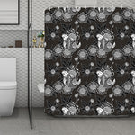 Koi Carp And Chrysanthemum Pattern Print Polyester Shower Curtain