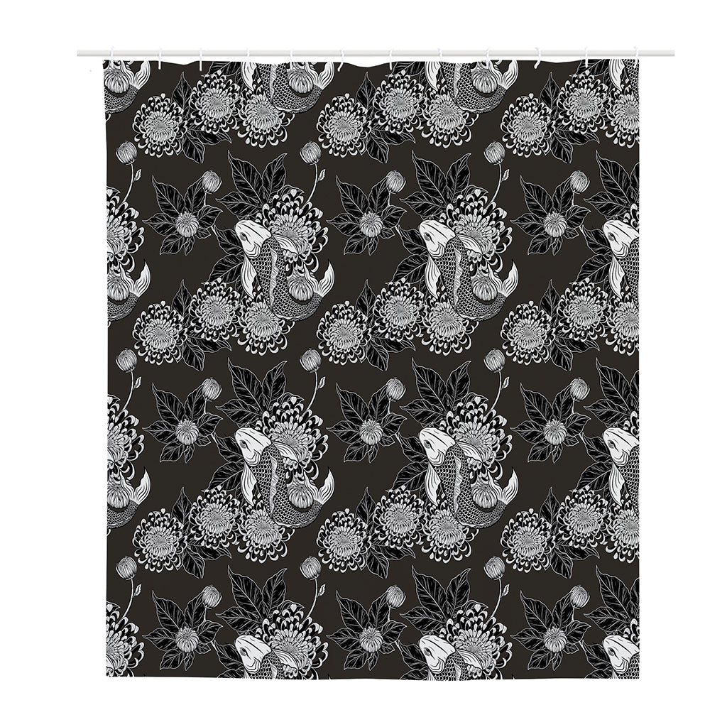 Koi Carp And Chrysanthemum Pattern Print Polyester Shower Curtain
