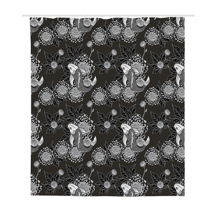 Koi Carp And Chrysanthemum Pattern Print Polyester Shower Curtain
