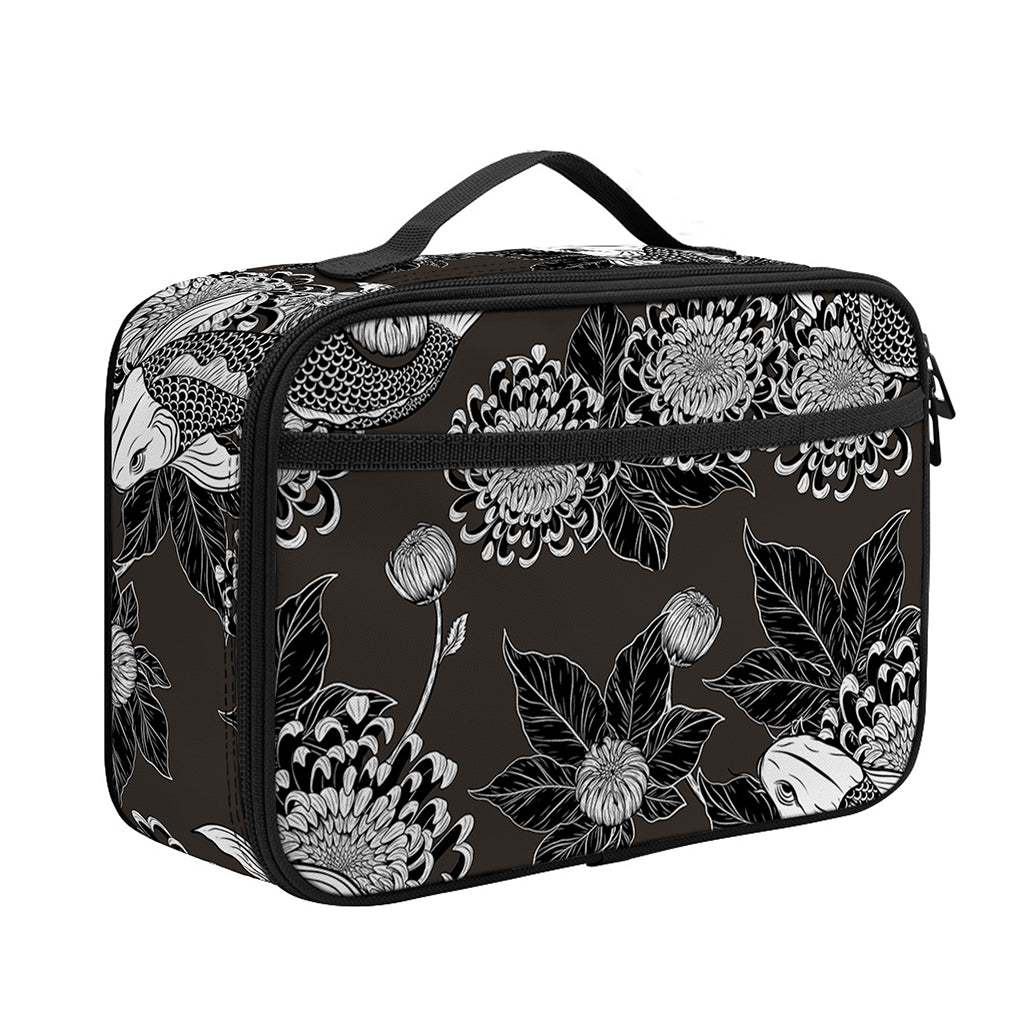 Koi Carp And Chrysanthemum Pattern Print Portable Lunch Bag