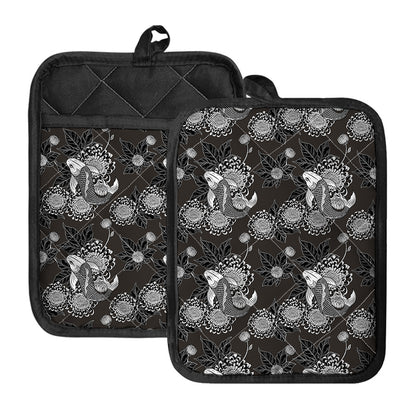 Koi Carp And Chrysanthemum Pattern Print Pot Holders With Pocket