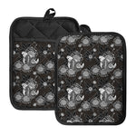 Koi Carp And Chrysanthemum Pattern Print Pot Holders With Pocket