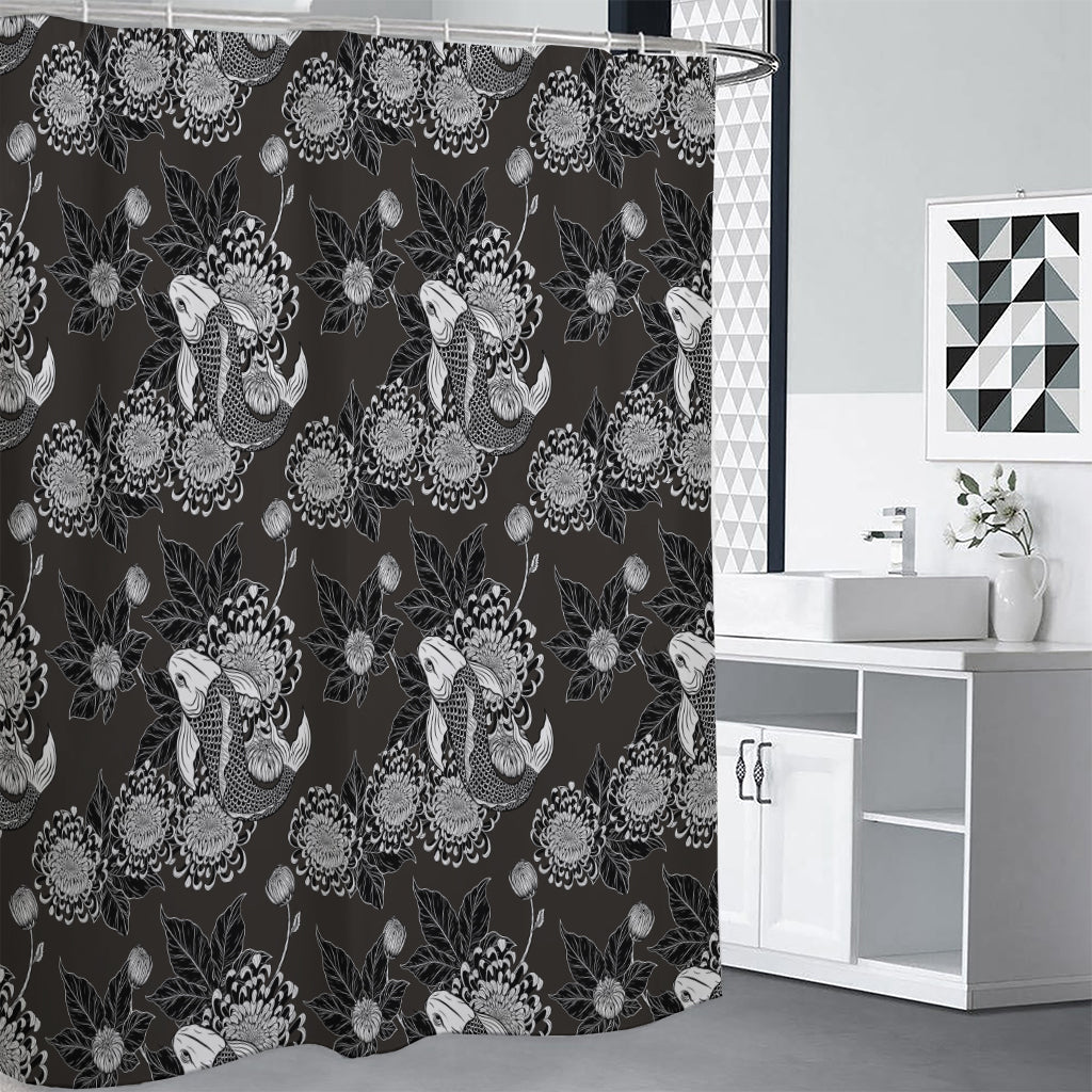 Koi Carp And Chrysanthemum Pattern Print Premium Shower Curtain