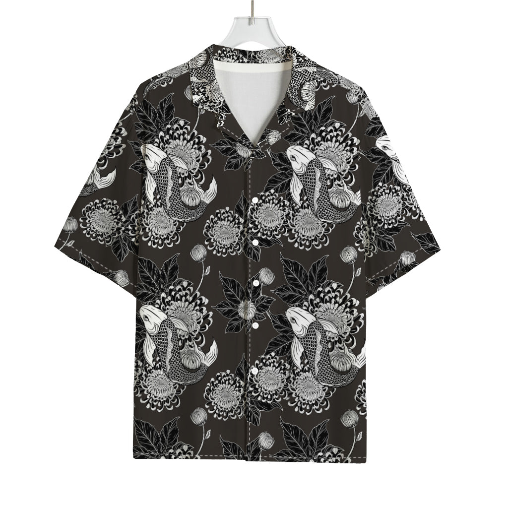 Koi Carp And Chrysanthemum Pattern Print Rayon Hawaiian Shirt