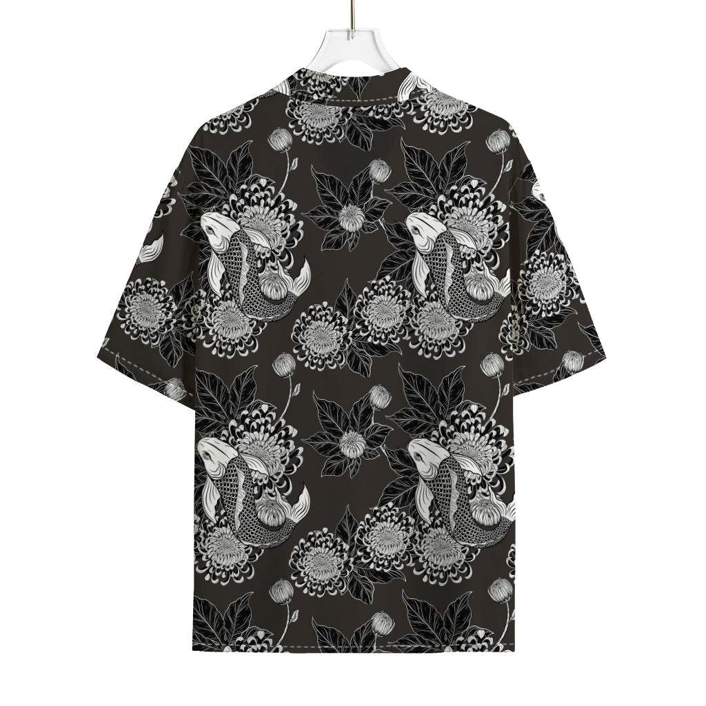 Koi Carp And Chrysanthemum Pattern Print Rayon Hawaiian Shirt