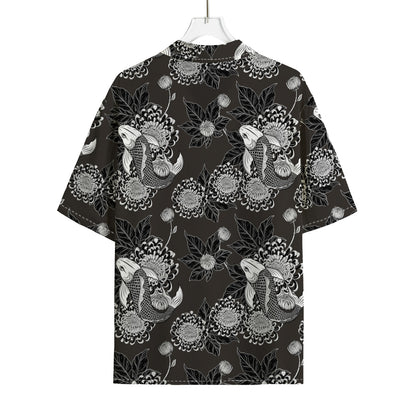 Koi Carp And Chrysanthemum Pattern Print Rayon Hawaiian Shirt