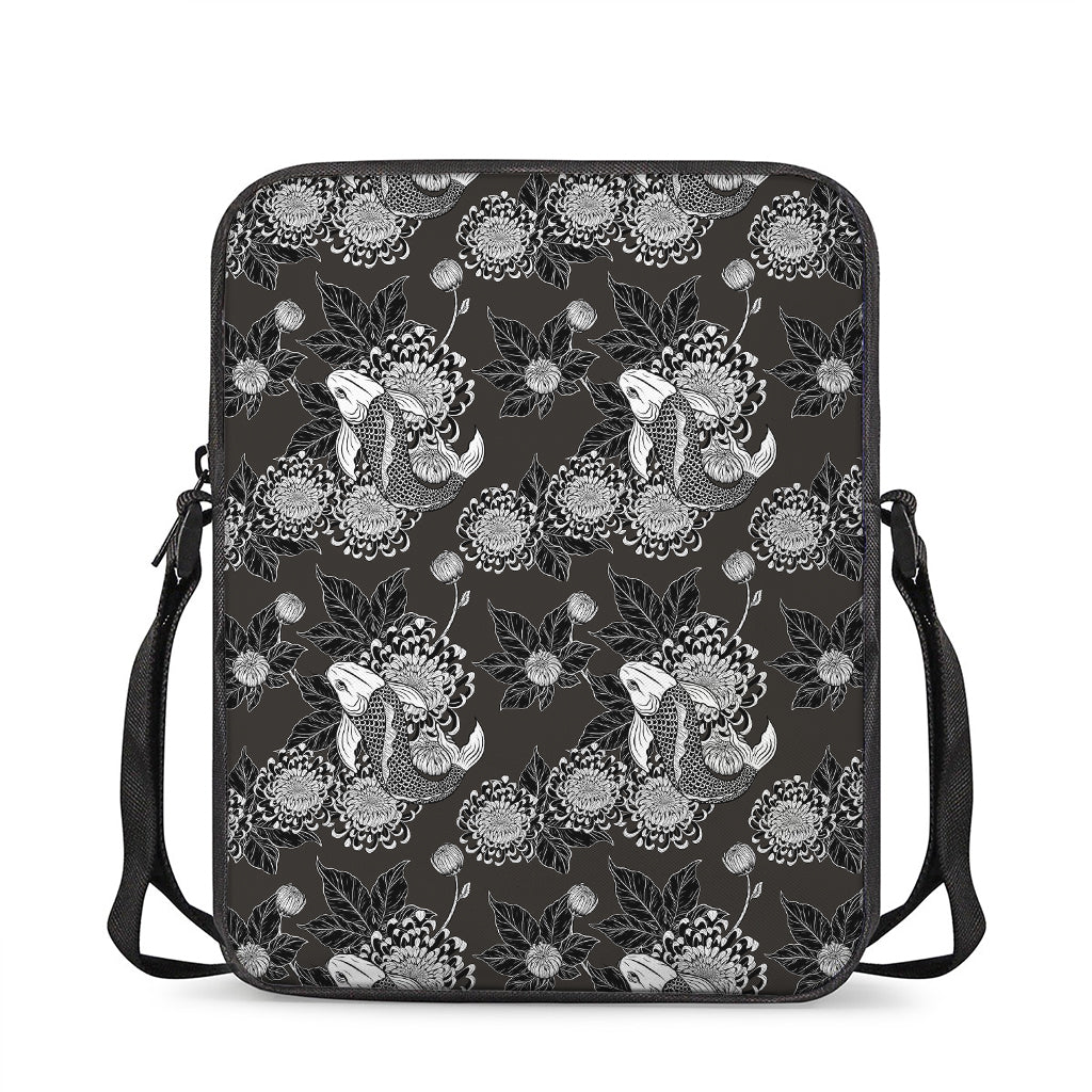 Koi Carp And Chrysanthemum Pattern Print Rectangular Crossbody Bag