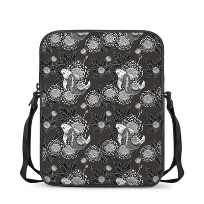 Koi Carp And Chrysanthemum Pattern Print Rectangular Crossbody Bag