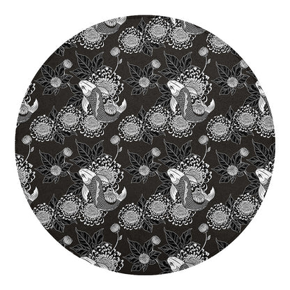 Koi Carp And Chrysanthemum Pattern Print Round Blanket