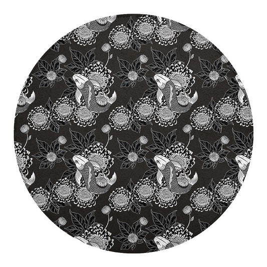 Koi Carp And Chrysanthemum Pattern Print Round Blanket