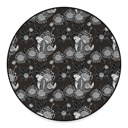 Koi Carp And Chrysanthemum Pattern Print Round Floor Mat