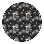 Koi Carp And Chrysanthemum Pattern Print Round Floor Mat