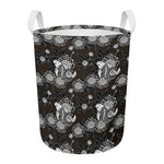 Koi Carp And Chrysanthemum Pattern Print Round Laundry Basket