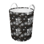 Koi Carp And Chrysanthemum Pattern Print Round Laundry Basket