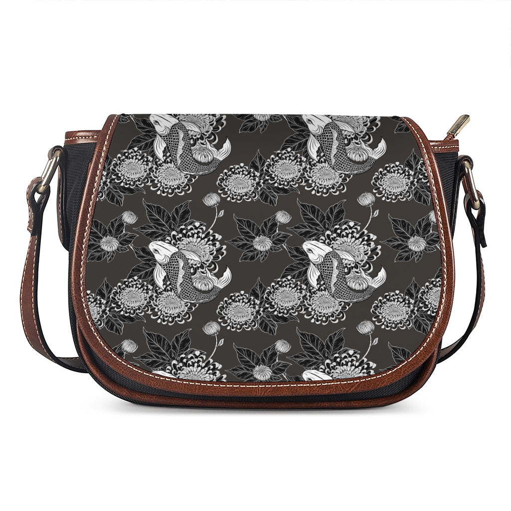Koi Carp And Chrysanthemum Pattern Print Saddle Bag